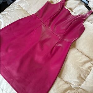BCBG pink faux leather mini dress